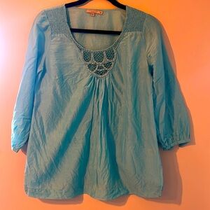 Calypso St Barth cotton top. Aqua turquoise light blue. Size medium.